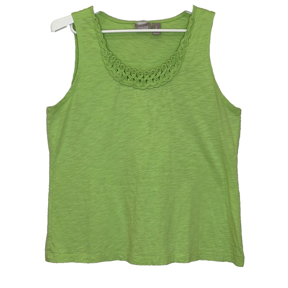 Chico's Pullover Tank Top Womens Sz 2‎ US Large Green Scoop Neck 100% Cotton